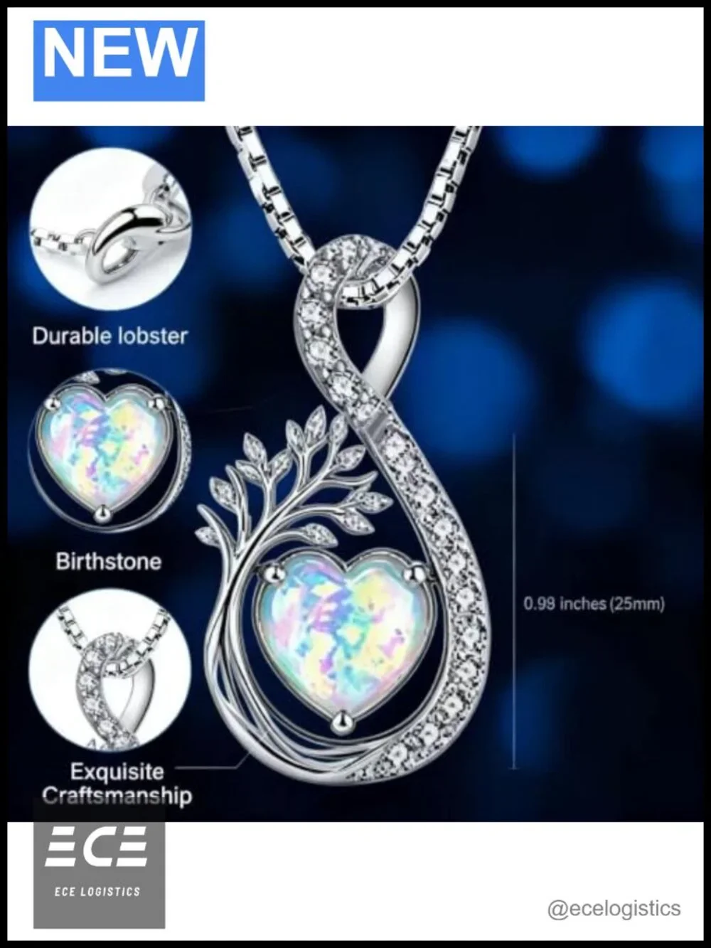 Infinity Teardrop Pendant Necklace Zircon Copper Birthstone Jewelry